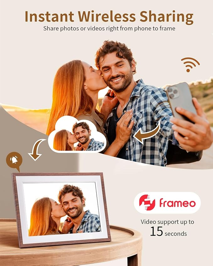 Frameo 10.1 Inch WiFi Digital Picture Frame，Electronic Frame,1280 * 800IPS HD Cloud Smart Digital Photo Frame,32GB Storage, Wall Mountable, Auto-Rotate,Easy to Share Photos or Videos via FRAMEO APP
