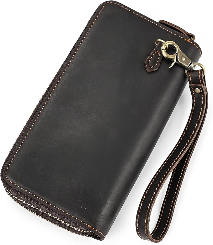 Genuine Leather Long Wallet for Men, Large Capacity Purse Clutch Bag Handbag Checkbook Cash Credit Cards Phone Holder | Large Capacity