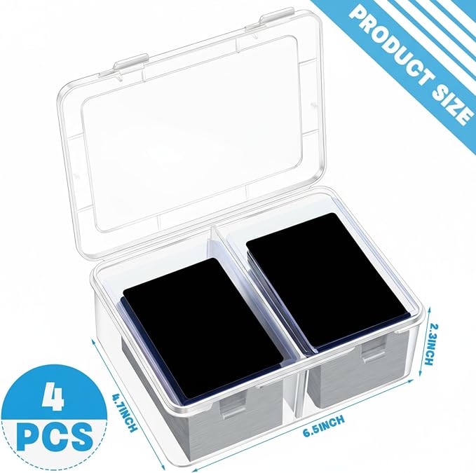 Vicenpal 300 Card Storage Box Compatible with Mtg TCG Clear Plastic Trading Card Storage Box with Removable Divider Hard Trading Deck Case for Baseball Football Game Organizer Collector(4 Pcs)