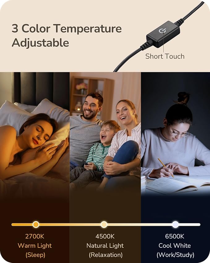EDISHINE LED Table Lamp Set of 2, Modern Desk Lamps, Black Bedside Lamps | Stepless Dimmable, Metal Finish, 3 Color Temperature, 6W, Ideal for Bedroom, Living Room, Corner
