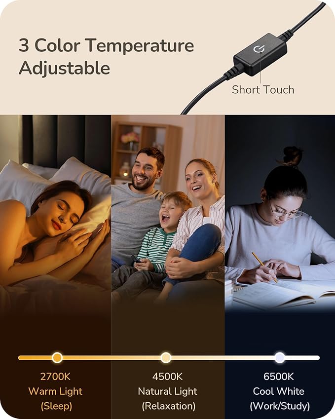 EDISHINE LED Table Lamps for Living Room, Modern Dimmable Desk Lamp, Black | 3 Color Temperature, Memory Function, Metal Finish, Skinny Modern Minimalist Style for Bedroom, Corner