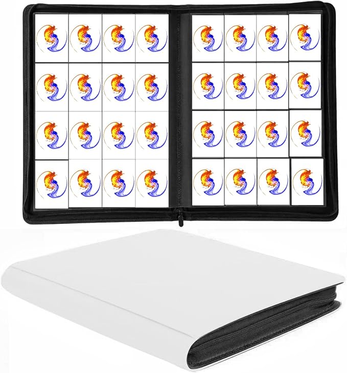Trading Card Binder 16 Pocket, 1664 Pockets Ringless PU Cover Card Collection Binder, Double Sided Card Binder Collector Album, Card Folder for MTG, TCG, Sports Cards, Game Card (White, 16Pockets)