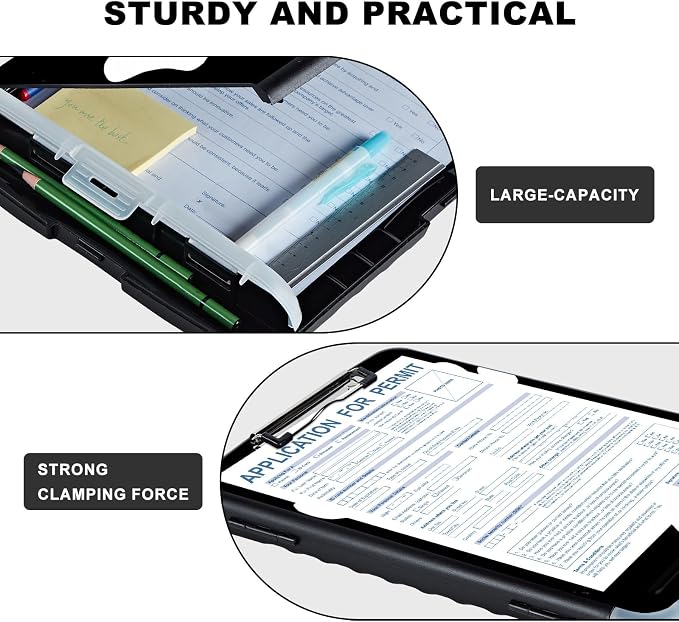 Clipboard with Storage,Storage Clipboard with Pen Holder,Heavy Duty Plastic Storage Clipboard with Low Profile Clip,Teacher Must Haves,Clipboard Folder,Office Supplies,Black White Dog Paw -1351