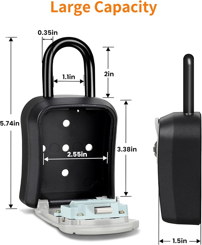 Portable Key Lock Box,Key Holder Safe Security Lock Box for Indoor, Outdoor, Garage, Garden, Store (1, Grey)