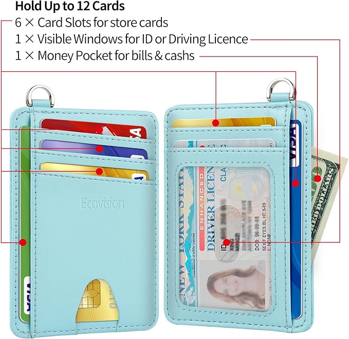 Slim Minimalist Front Pocket Wallet, RFID Blocking Credit Card Holder Wallet with Detachable D-Shackle for Men Women