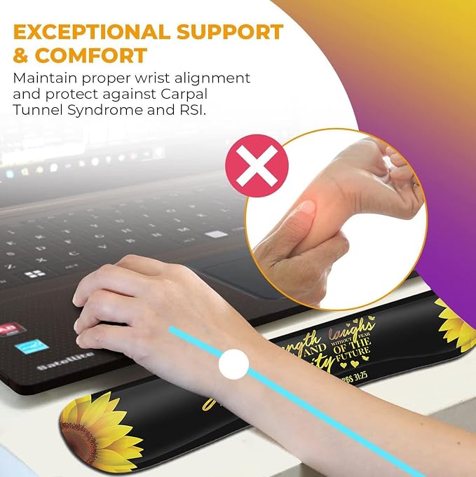Mouse Pad Keyboard Wrist Rest Coaster, Mouse Support Set,Sunflower Christian Bible Verse Black padErgonomic Memory Foam Mouse and Keyboard Pad Set for Laptop Computer Office Home Working Gaming