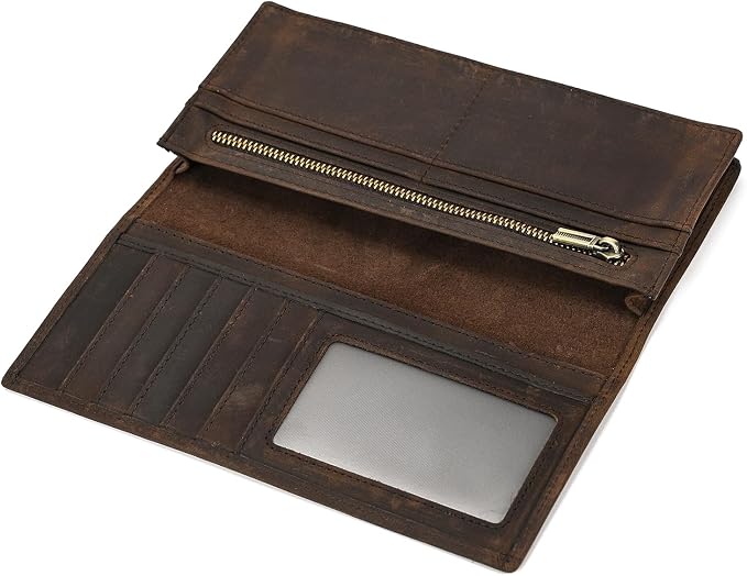 Genuine Leather Long Wallet for Men, Large Capacity Purse Clutch Bag Handbag Checkbook Cash Credit Cards Phone Holder | Large Capacity
