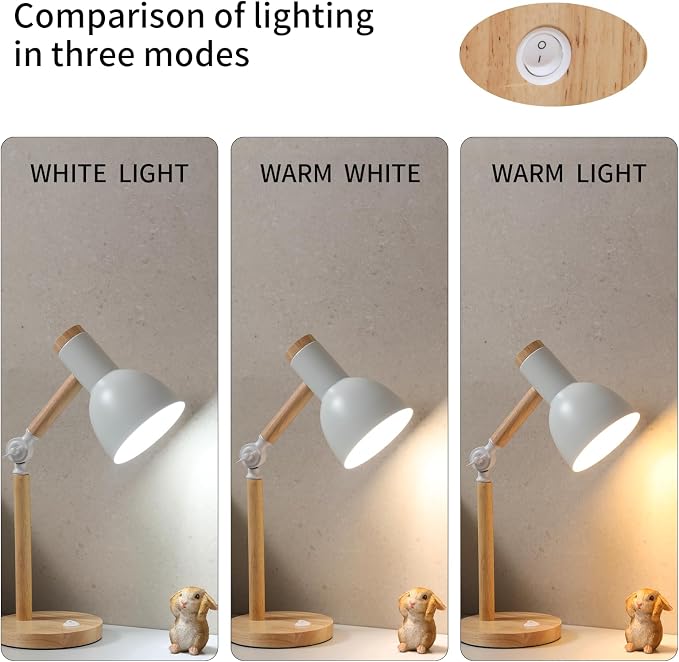 Adjustable Wooden Arm Desk Lamp, Metal Shade Table Lamp | Dorm Lamp,Bedside Lamp,Reading Lamp,Lamp for Home Office