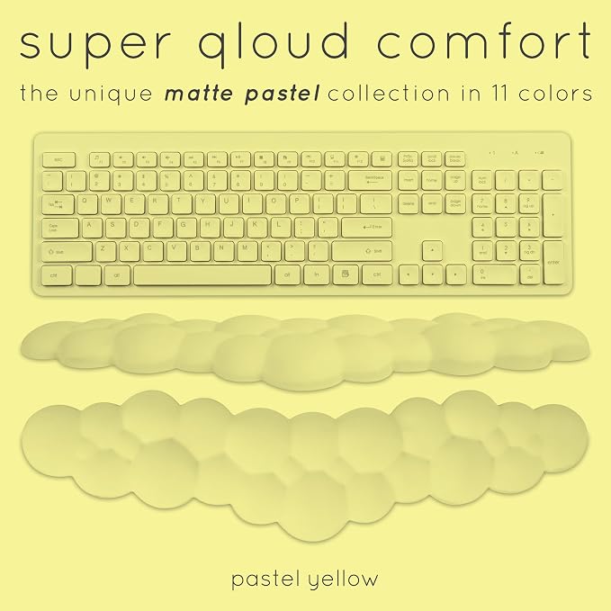 Cloud Keyboard Wrist Rest – Create-ables Qloud Cloud Wrist Rest for Computer Keyboard and Mouse, Ergonomic Memory Foam Wrist Pad with Non-Slip Base, Includes Cloud Mouse Pad – Yellow