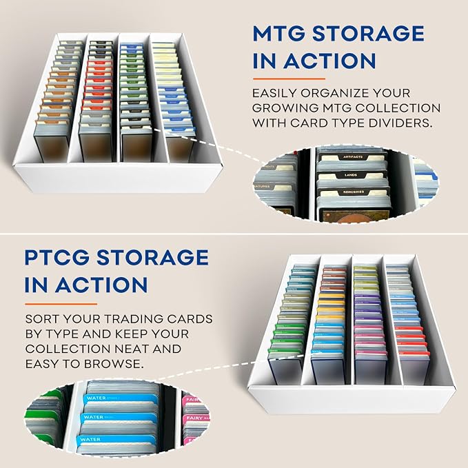 Fageverld 2-Pack Trading Card Storage Box, 3200 Count Cardboard 4 Row Card Box for MTG TCG Baseball Sports Cards Collection, Top loader Storage Boxes, includes Card Dividers & Stoppers