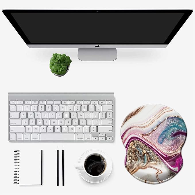 Mouse Pad with Wrist Support, Non Slip Mousepad Wrist Rest for Office, Computer, Laptop & Mac-Comfortable & Lightweight Ergonomic Support Mouse Mat(Beige Purple Marble-Wrist)