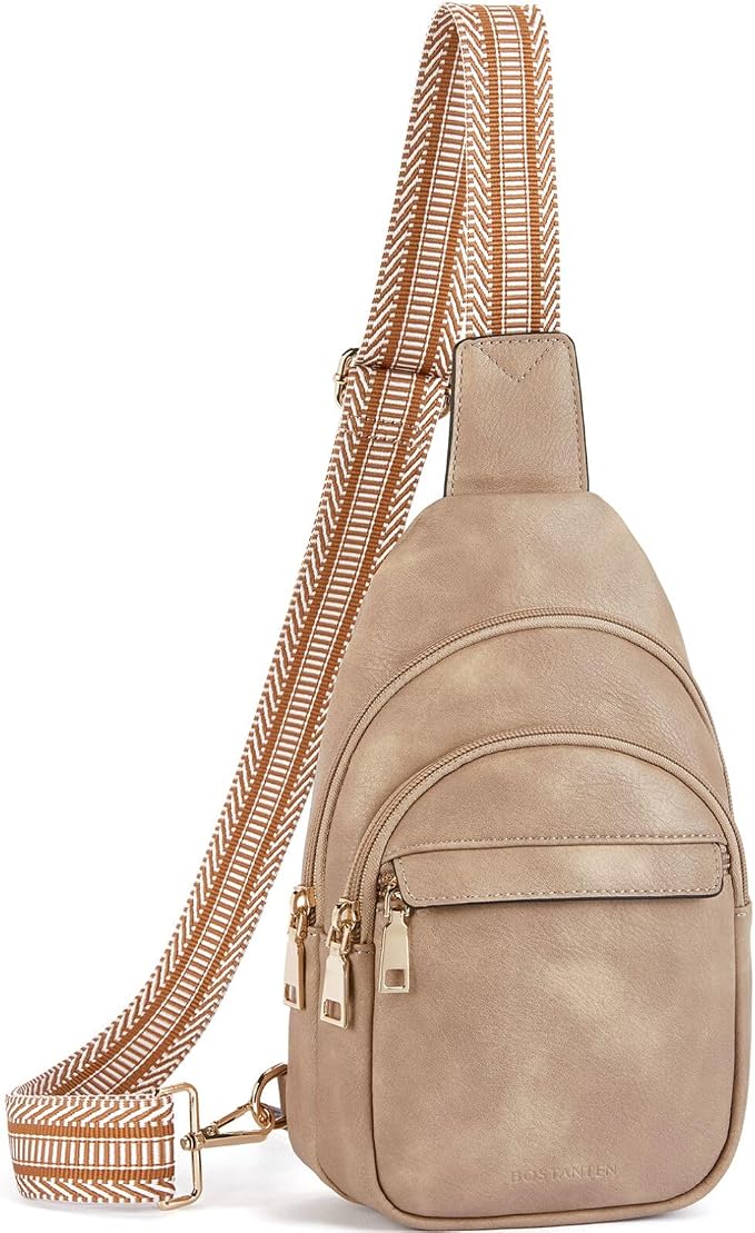 BOSTANTEN Sling Bag for Women Leather Crossbody Bags Fanny Pack Chest Bag for Travel | Adjustable Wide Strap, Small, Anti Theft, Lightweight, Multi Pockets and Carrying Way, Card Slot, Cute Trendy for Everyday