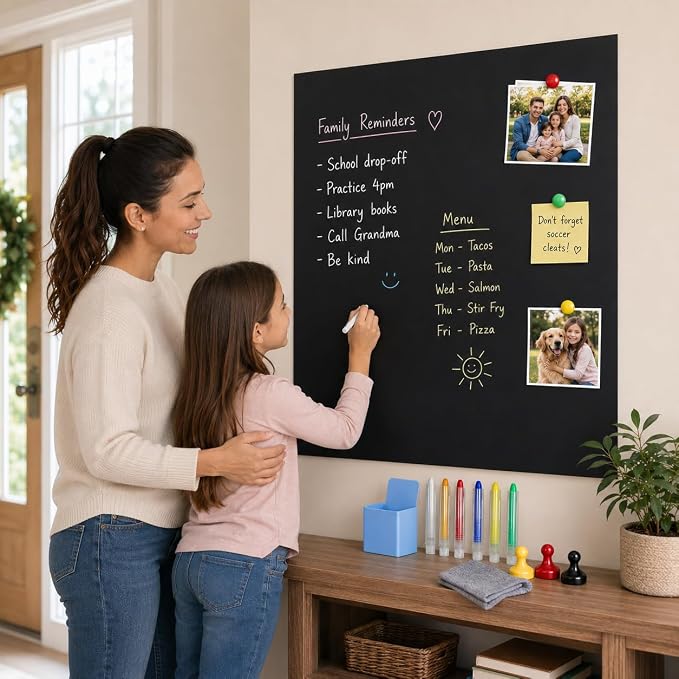 Magnetic Chalkboard 24"x39" for Wall Chalk Board Sticker | Peel & stick magnetic contact paper for walls. Magnet receptive sheet holds magnets, perfect for office or drawing.