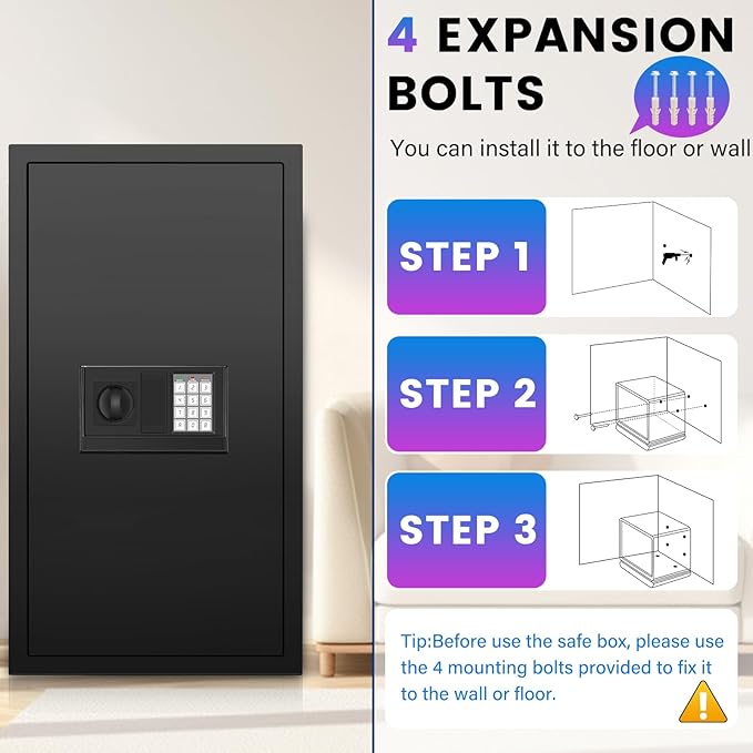 [27.56''] Tall Safe Box, Home Safe with Fireproof Waterproof Bag, 6.2 Cuft Anti-Theft Digital Security Lock Box with Smart Alert System, Removable Shelf, Mute Function, Document Safes for Jewelry