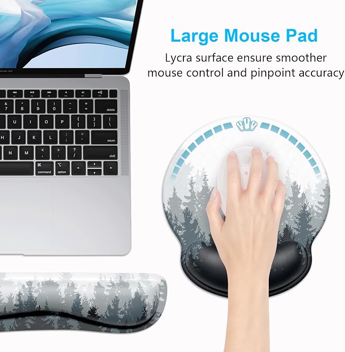 Dapesuom Keyboard Wrist Rest and Mouse Pad with Wrist Support, Cute Memory Foam Cushion for Keyboard and Mouse Set, Ergonomic Desktop Pad Rests with Non Slip Base for Easy Typing & Pain Relief, Forest