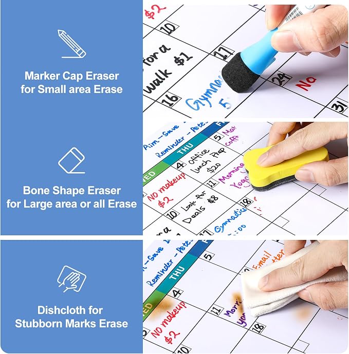 Dry Erase Magnetic Calendar for Refrigerator, 3 Pack- Monthly & Blank & Daily Planner Magnet Whiteboard for Fridge Wall Door - Shopping, Meal/Menu, to Do List, Family Schedule Planning Board (B)