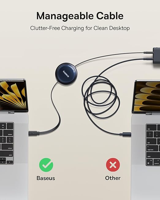 Baseus Retractable USB C Cable, 100W 4.9ft USBC to USBC Fast Charging Cable, 6-Stage Length Preset Retractable Type C Charger Cord for iPhone 16 15 Pro Plus Pro Max, MacBook, iPad, Galaxy S24/S23