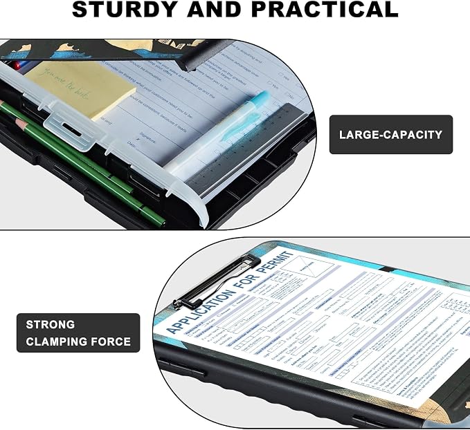 Clipboard with Storage,Storage Clipboard with Pen Holder,Heavy Duty Plastic Storage Clipboard with Low Profile Clip,Teacher Must Haves,Clipboard Folder,Office Supplies,Octopus and Ship -1343