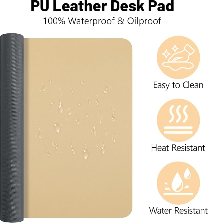 Leather Desk Pad Mat, Latte Desk Mat, 23.6" x 13.7" | Non-slip and Waterproof Computer Mat, Desk Protector for Office/Home, Desk Accessories