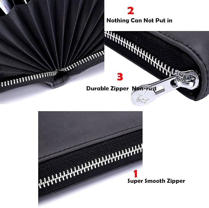 RFID Blocking 24 Slot Credit Card Holder Wallet Real Leather Multi Card Organizer Wallet with Zipper