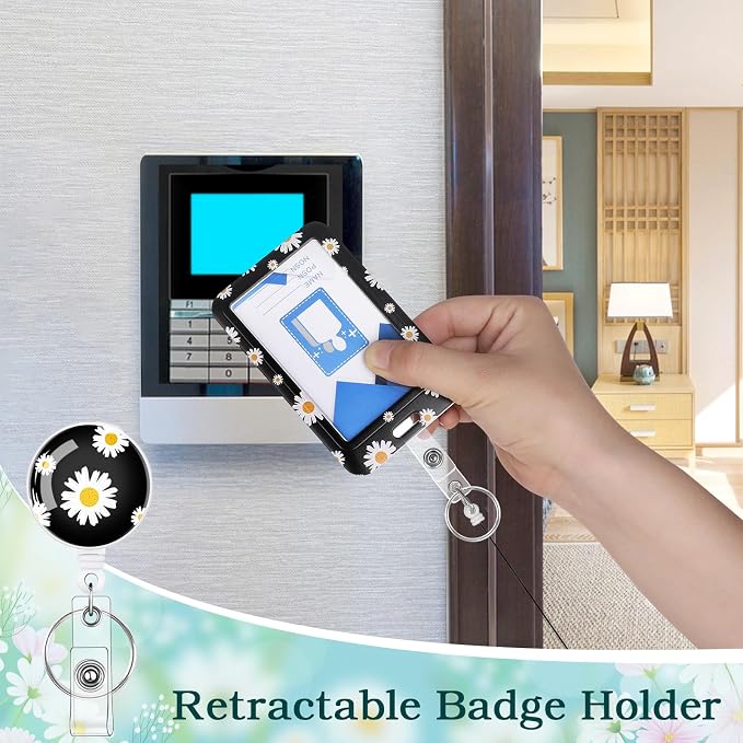 3 Set Daisy ID Badge Holder with Retractable Reel, Retractable ID Badge Holders with Clip Name Badge Holders for Teacher Nurse Doctor Student Office Workers