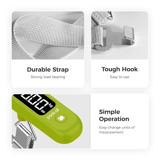 pack all Digital Luggage Scale for Travel, 110Lbs Capacity, 0.1Lb Precision | Handheld, Backlit LCD Display, Lb/Kg/Oz Conversion, Tare Function, Battery Included, Apple Green