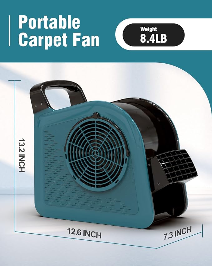Portable Blower Fan for Home: High Velocity Floor Fans for Cooling and Drying - Air Mover with 185° Rotating for Bedroom, Garage, Shop and Gym, 3 Speeds Utility Fan with 2 AC Outlets, Blue