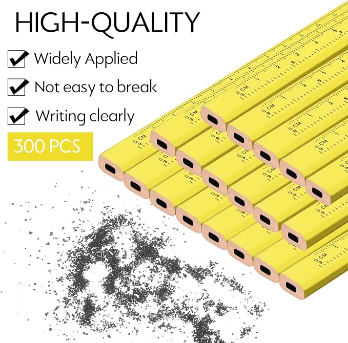 Lincia 300 Pcs Carpenter Pencils 7 Inch Octagonal Flat Carpenter Marking Pencils Hard Black Construction Contractor Pens for Woodworking and Concrete Marking(Yellow)