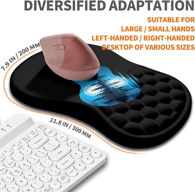 Ergonomic Joint Wrist Support Mouse Pad with Memory Foam Cushion Massage Bump, Carpal Tunnel Pain Relief Mousepad Slope Design for Wrist Rest, 11.8x7.9 in, Guitar