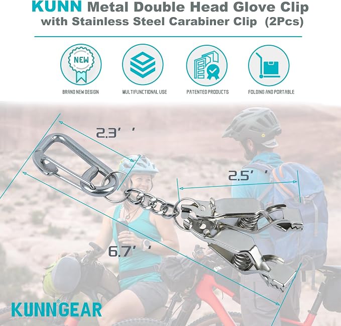 KUNN Glove Clip Stainless Steel Carabiner with Double-End Alligator Clip for Work Gloves, Glove Holder for Wall Mount