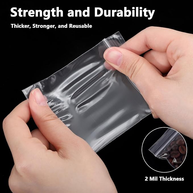 500 PCS 3" x 3" Small Plastic Bags for Jewelry Mini Clear Plastic Poly Bag 2 Mil with Resealable Lock Seal Zipper for Storage Gifts Candy Screws