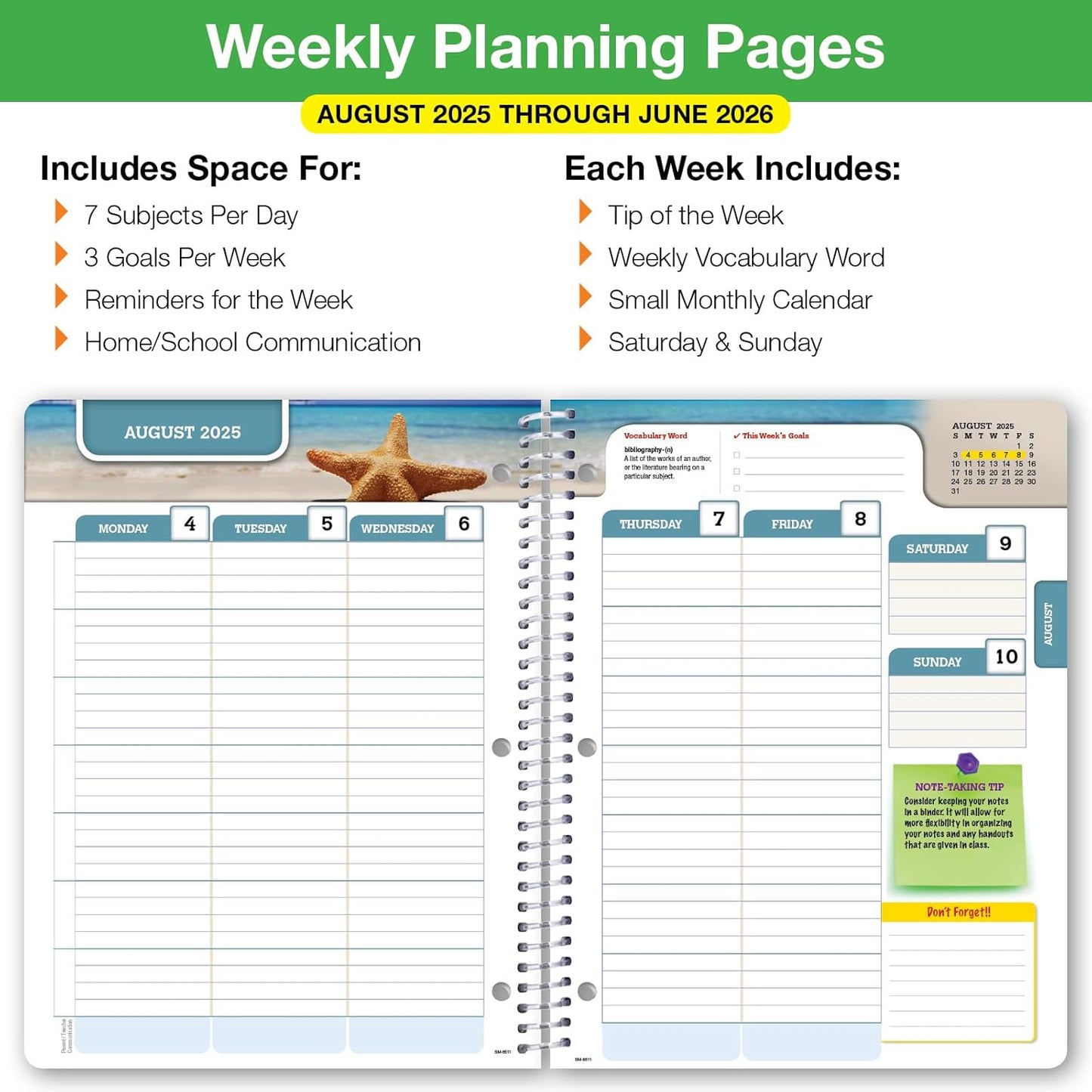 Global Datebooks Dated Middle School or High School Student Planner for Academic Year 2025-2026 Includes Ruler/Bookmark and Planning Stickers (Matrix Style - 8.5"x11" - Rainbow Silhouette)