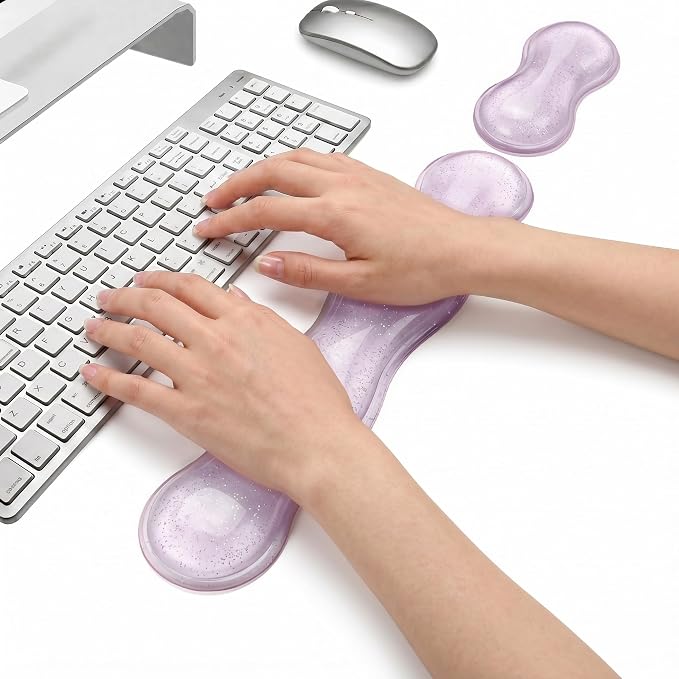 Wrist Rest for Keyboard and Mouse, Glitter Ergonomic Mouse Hand Rest Set, Cute Sparkle Cloud Keyboard Pad with Wrist Support, Gel Girl Desk Decor Accessories for Office Home School (Red)
