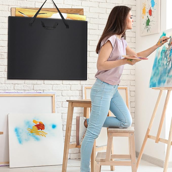 ZKOO 20 x 26 Inch Art Portfolio Bag, Big Art Portfolio Case Light Weight Waterproof Poster Board Storage Bag, Artistic Collection Tote for Artwork, Poster, Sketch Drawing, Canvas (20"*26"-Black)