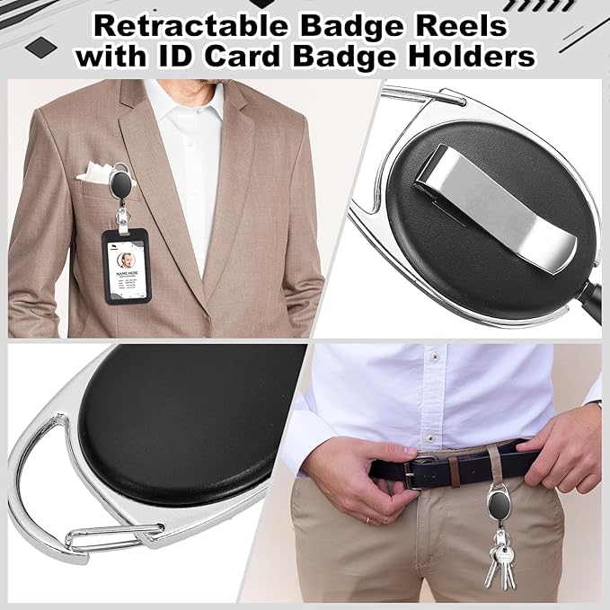 2 Pack Badge Holder Retractable Clip Heavy Duty Reels with Double-Sided Windows Sliding ID Badge Holder for Women Nurse Teacher Student