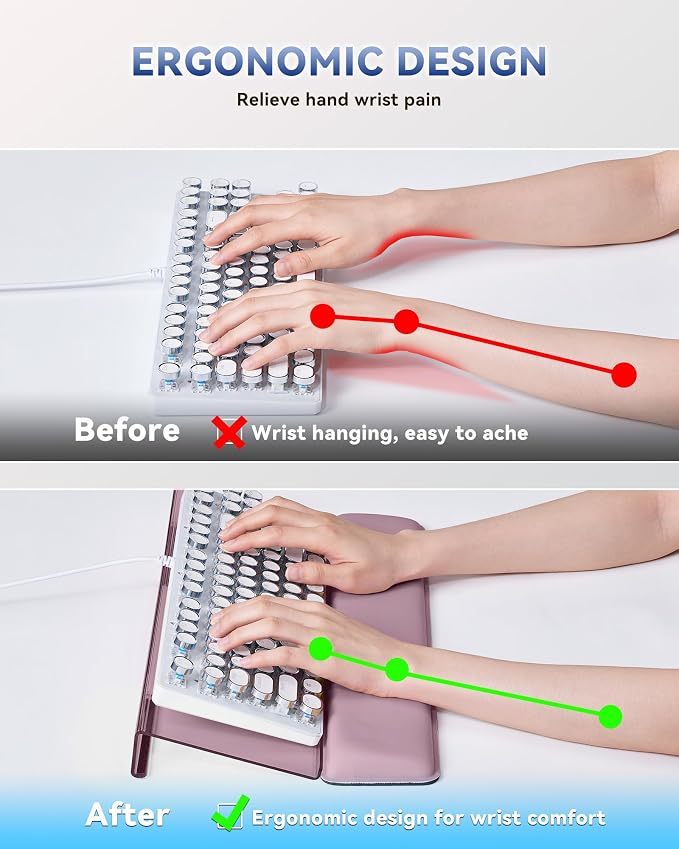 Laborio Computer Keyboard Wrist Rest, Keyboard Riser Stand for Desktop | Rose Pink, Ergonomic Acrylic Keyboard Holder, Non-slip Wrist Pad, Pain Relief for Typing, Multiple Colors