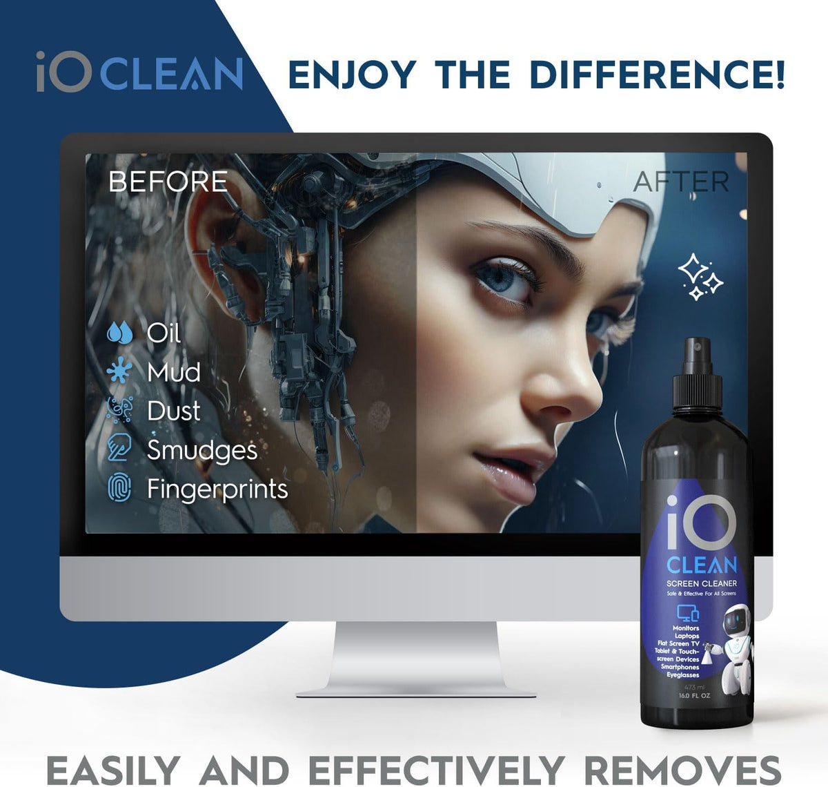 Screen Cleaner Spray (16oz + mini Cleaner) – Best Large Cleaning Kit for LCD LED OLED TV, Smartphone, iPad, Laptop, Touchscreen, Computer Monitor, Electronic Devices, Microfiber Cloth and 2 Nozzles