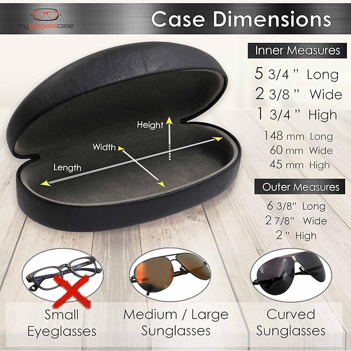 MyEyeglassCase - Large Sunglasses Case - Glasses Holder with Pouch & Cloth - Eyeglass Hard shell Medium - Extra Large frames