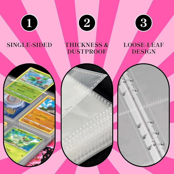 Transparent Pink Card Binder for Pokemon, Cute Card Binder for Game Cards Trading Cards, Small Card Booklet for 3~10 Year Girls Gifts, Stocking Stuffers (Holds 200 Cards)