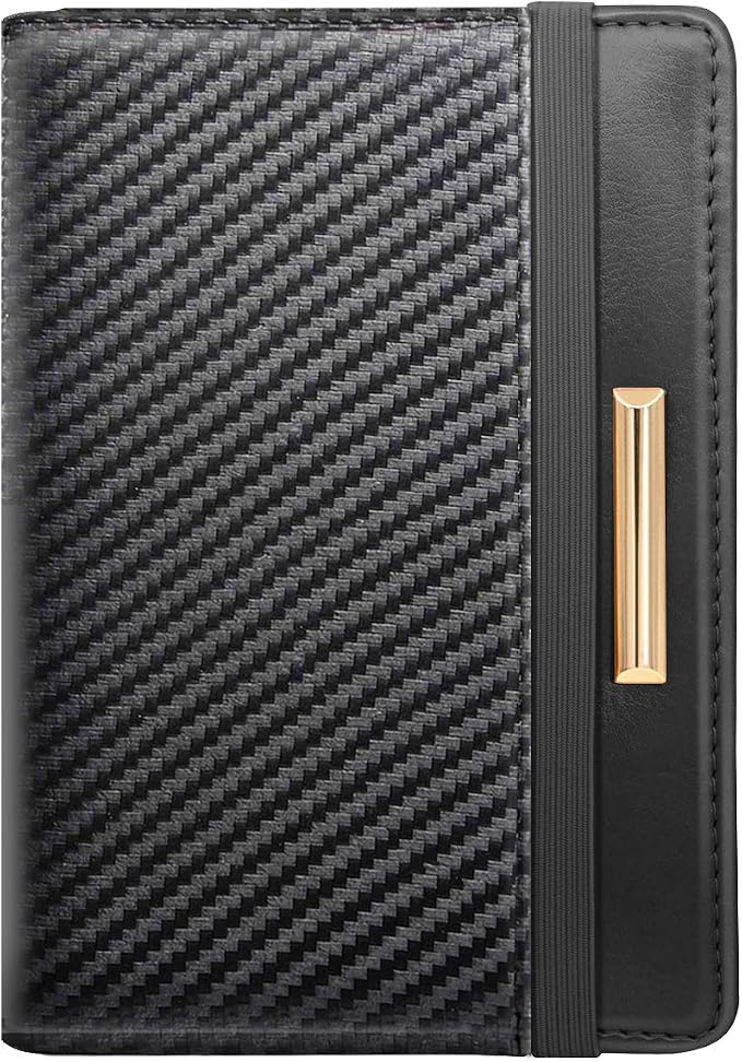 Coco Rossi Passport Holder for Travel Men Slim RFID Passport Cover Wallet | Travel Essentials, Passport Book Holders, Passport Wallet Cover Case, PU Leather, Black, Thin, Spliced Design, Carbon Fibre