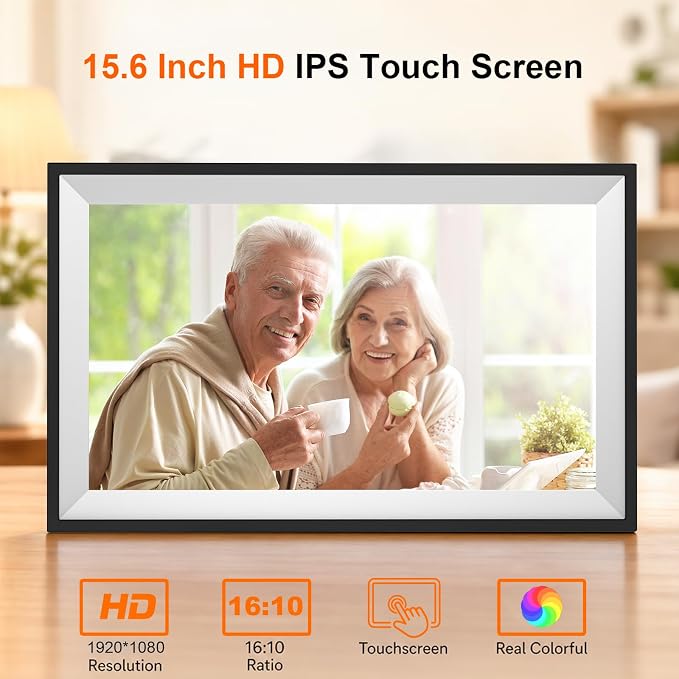 Digital Picture Frame, Frameo 15.6 Inch WiFi Digital Photo Frame, 1920x1080 HD IPS Touch Screen, 32GB Storage, Auto-Rotate, Wall Mountable, Easy Setup to Share Photos/Videos via Frameo App