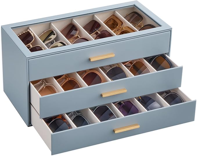 Lolalet Sunglasses Storage Box for Women, Eyewear Eye Glass Organizer with Clear Top Display Holder Case