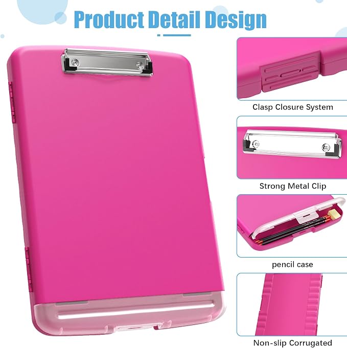 Hongri Clipboard with Storage with Pencil Case, 8.5 x 11 Storage Clip Board | High Capacity Organization Box for A4 Letter Legal Paper, Heavy Duty Folio & Side-Opening for Nurses, Teachers, Red