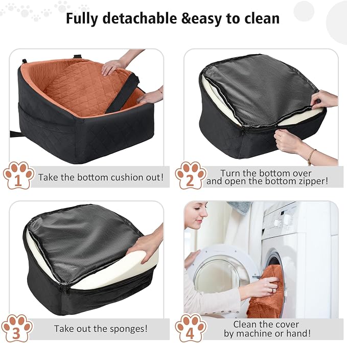 NEEZUKAR Dog Car Seat for Small Medium Dogs,Detachable Washable Dog Booster Seat Under 30lbs, Pet Car Seats Travel Bed with Storage Pockets and Safety Belt(Black/Z)