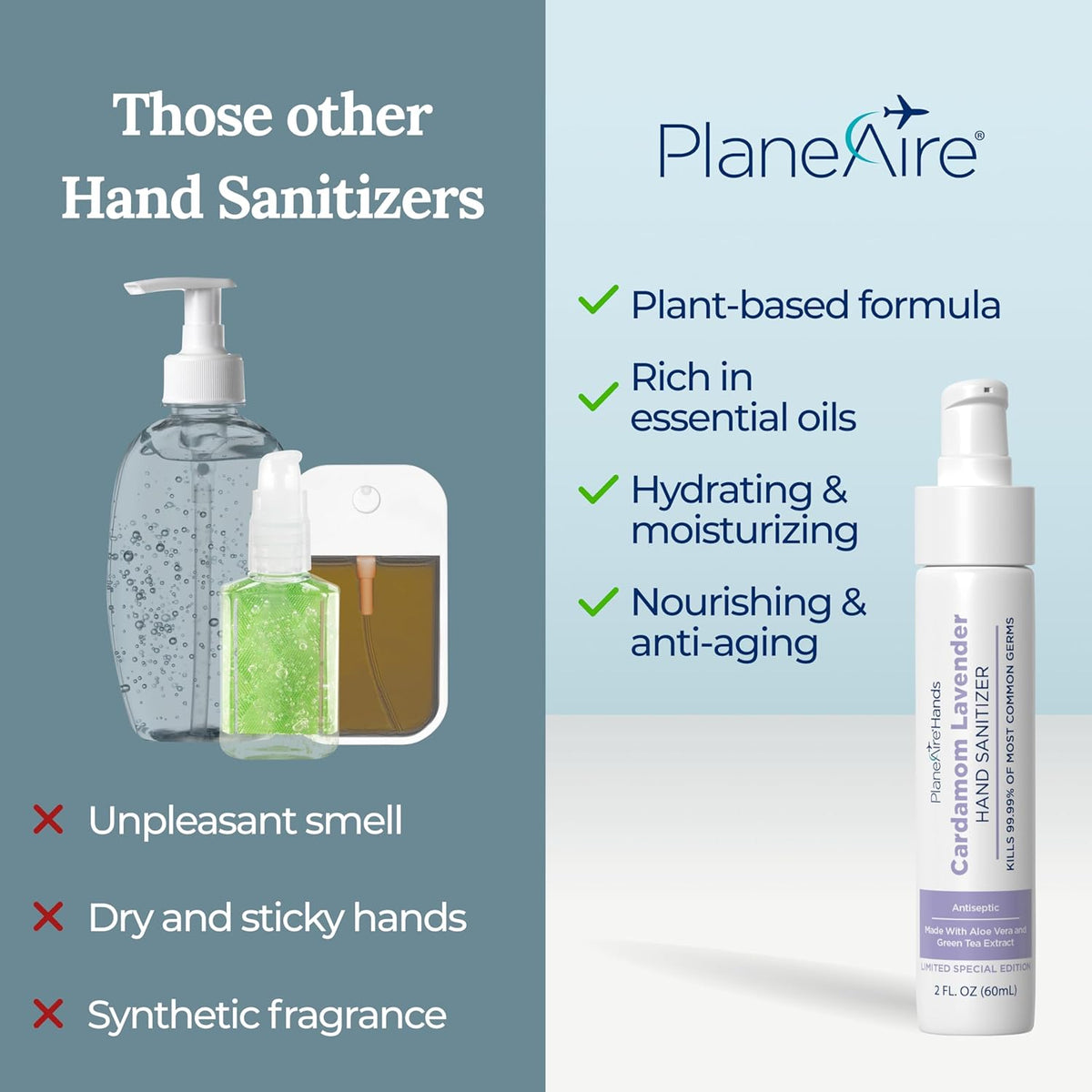 Cardamom Lavender Lotion Hand Sanitizer | Travel Size | Moisturizing Hand Lotion | Made with Aloe Vera & Essential Oils | Rich in Vitamin E | Cleanse & Moisturize | Scented Hand Sanitizer | 6-Pack