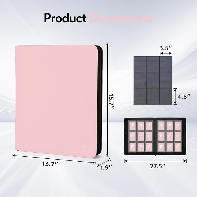 Top Loader Binder for Cards (Clear Window), Holds 288 Cards in 3"x4" Toploaders, Trading Card Binder 9 Pocket for TCG, MTG, YGO, Game Cards, Sports Cards(Pink)