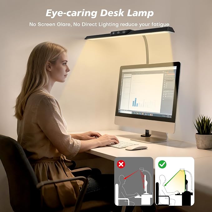 LED Desk Lamp with Clamp, Stepless Dimming Flicker-Free for Home Office | Architect Lamp, DC Adapter, 25 Modes, 12.8in Flexible Gooseneck, Eye-Friendly for Workbench & Reading
