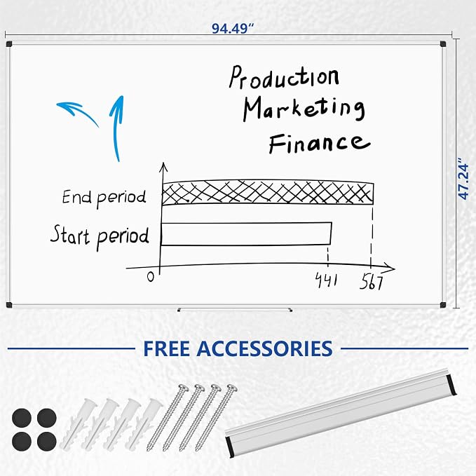XBoard Magnetic Dry Erase Board 96 x 48 Inches Wall-Mounted, 4'x8' Presentation Whiteboard with Marker Tray, Aluminum Frame White Board for School Office