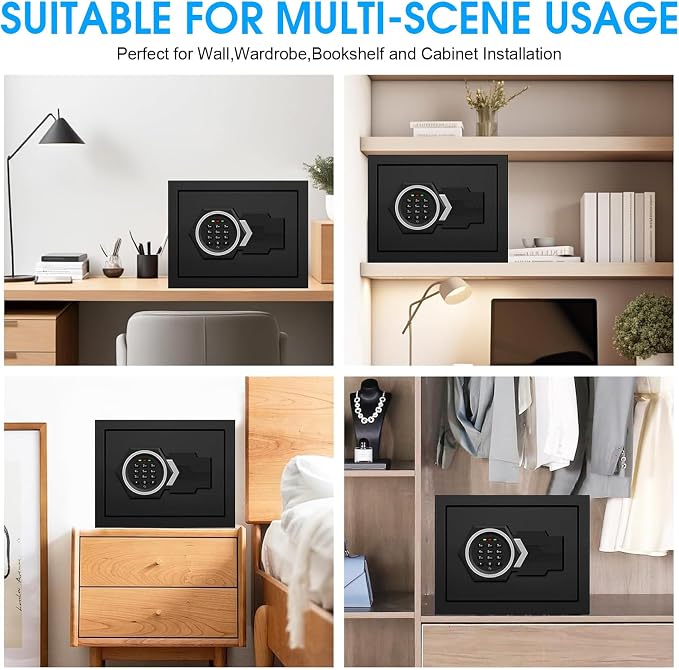 1.2 Cubic Feet Small Fire Safe Box for Home, Fireproof Lock Box, Security Money Safe with Digital Keypad, Spare Keys and Removable Shelf, Personal Home Safes for Money, Jewelry, ID Documents