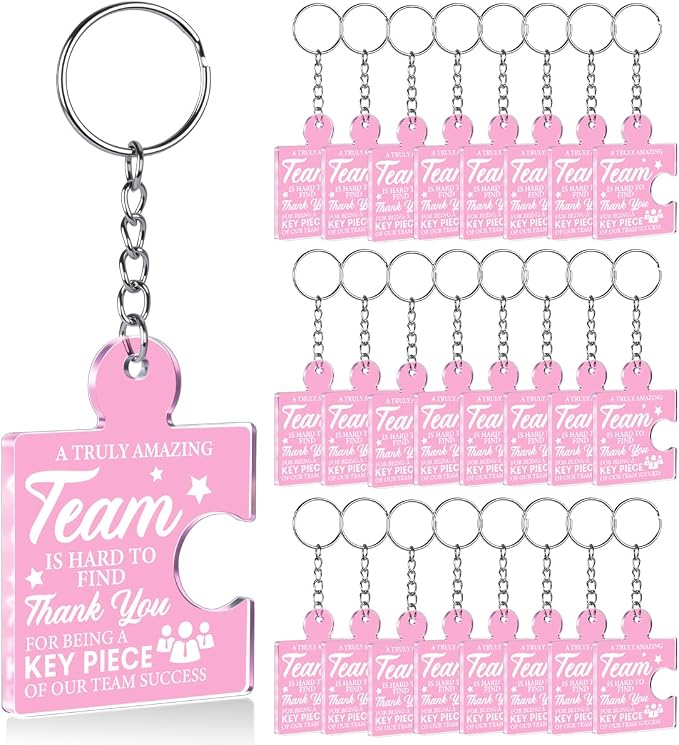 Team Appreciation Gifts Bulk Thank You Keychains for Coworkers | Gift Set for Employee, Staff, Teachers, Teamwork Puzzle Piece Keyring, Acrylic